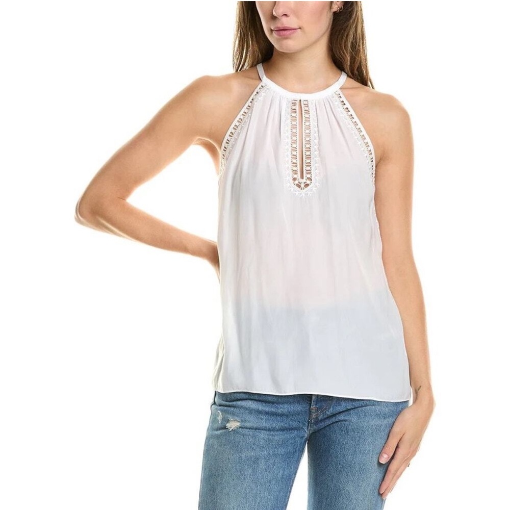 Ramy Brook White Sleeveless Top with Lace Detail
